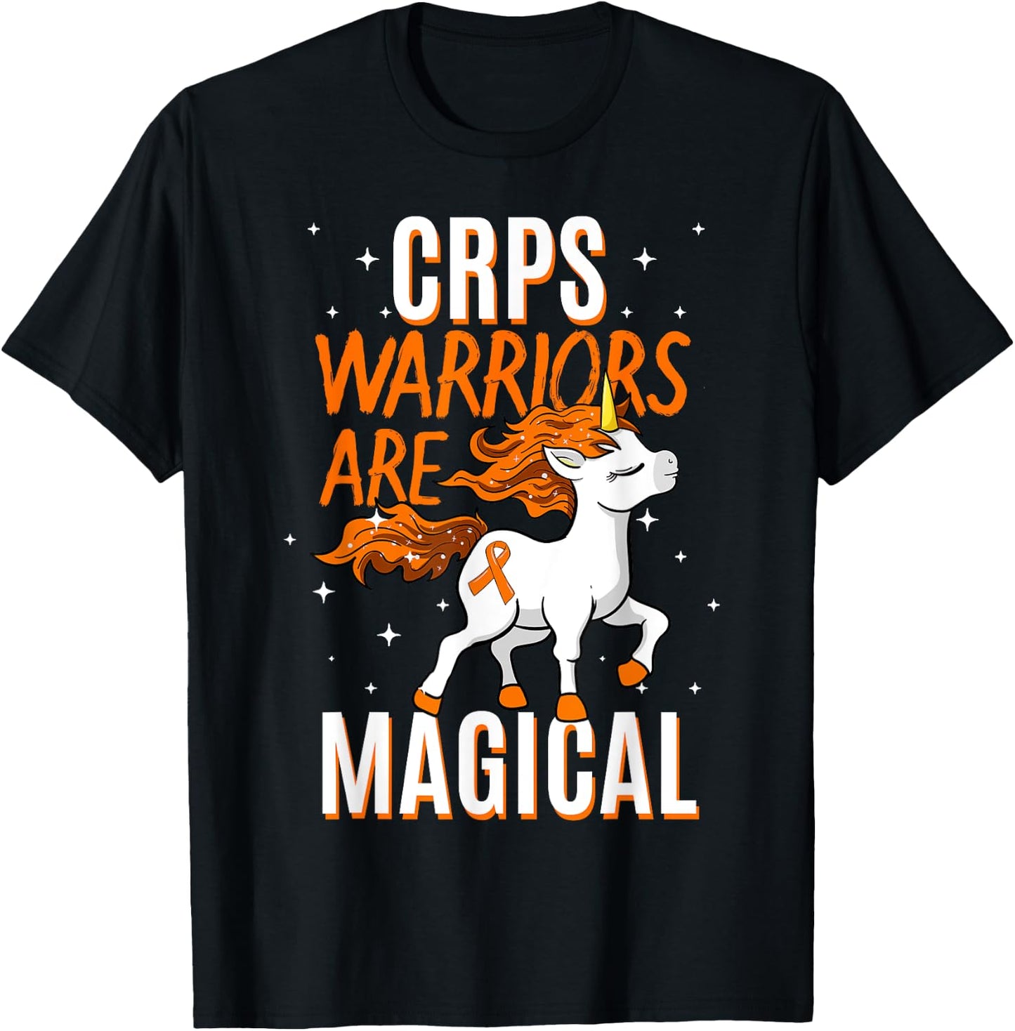 CRPS Warrior Magical Unicorn Orange Ribbon Causalgia RSD T-Shirt - T-Shirt | Black