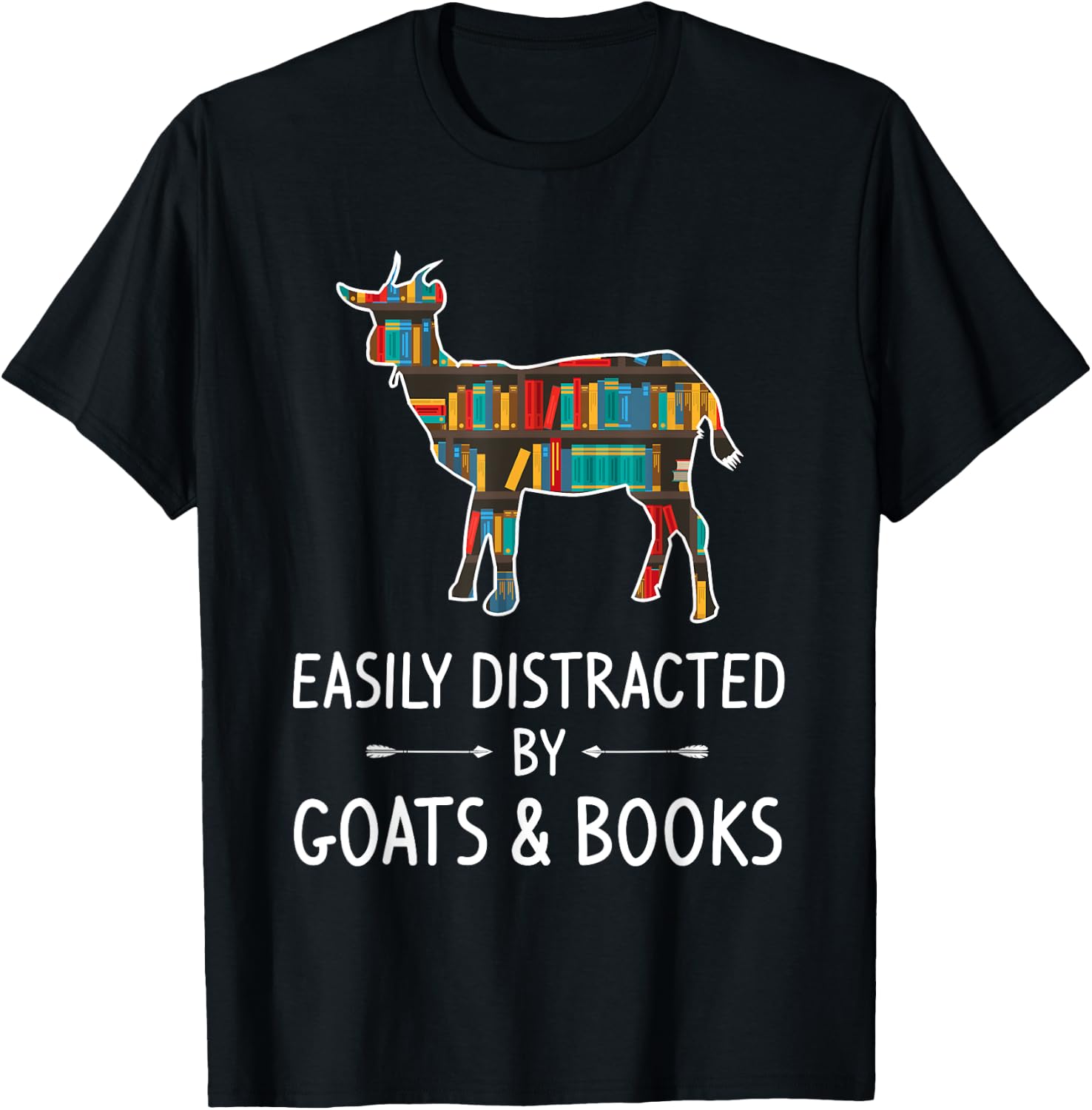 Easily Distracted By Goats & Books Lover Gift Sheep Kid T-Shirt - T-Shirt | Black