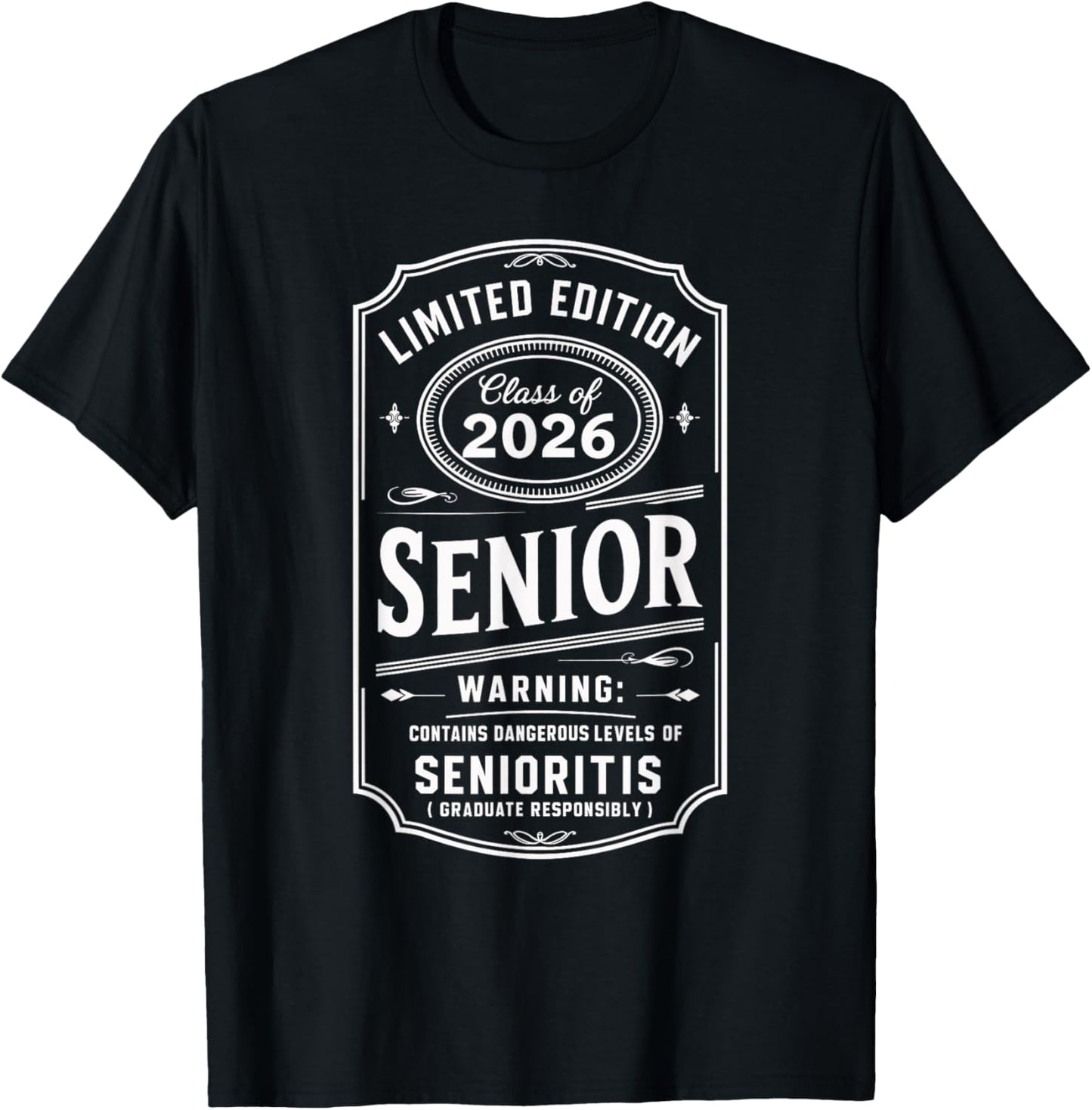 Class of 2026 | Vintage Graduation Senioritis Senior T-Shirt - T-Shirt | Black
