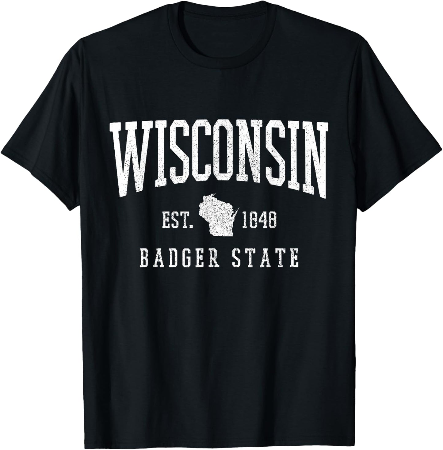 Wisconsin Badger State Est. 1848 State Map Souvenir Gift T-Shirt - T-Shirt | Black