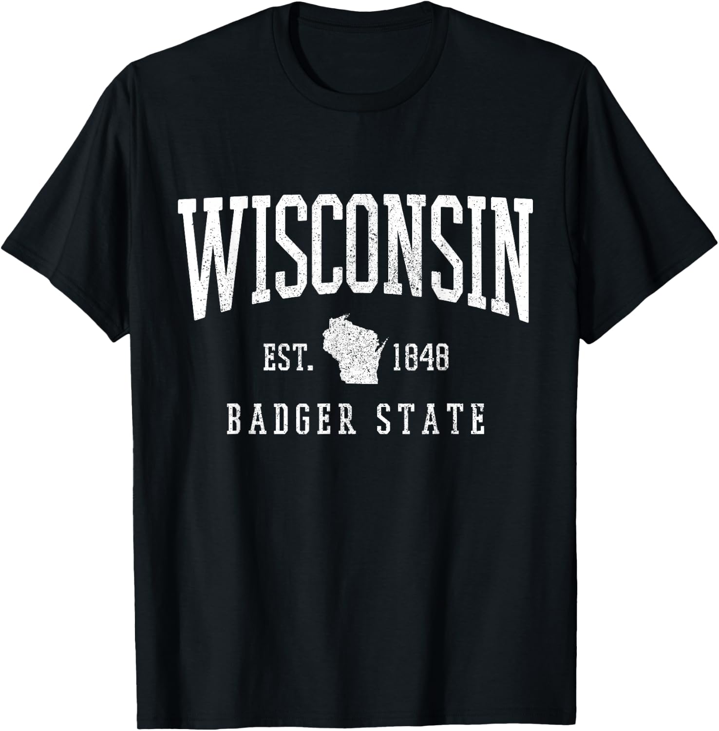 Wisconsin Badger State Est. 1848 State Map Souvenir Gift T-Shirt - T-Shirt | Black