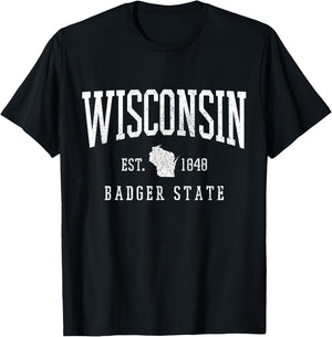 Wisconsin Badger State Est. 1848 State Map Souvenir Gift T-Shirt - T-Shirt | Black
