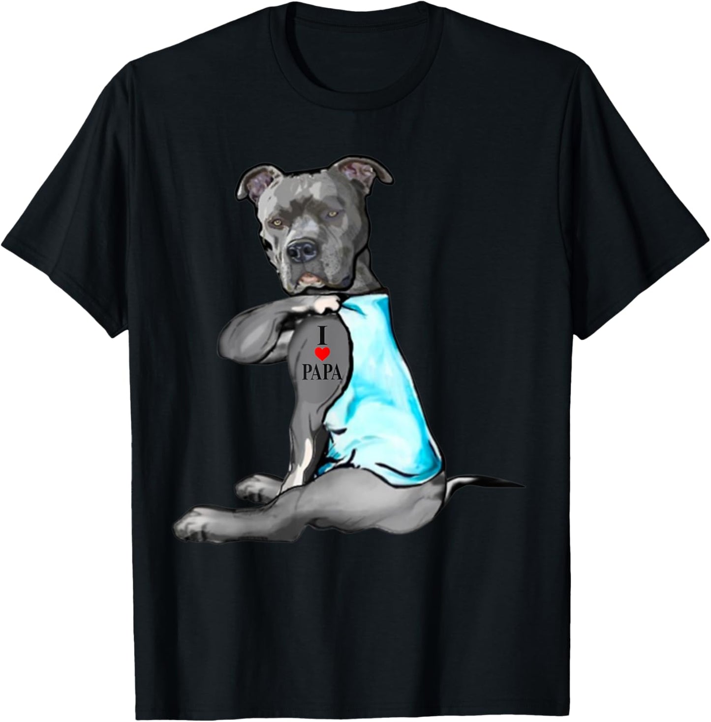 Pitbull Dog I Love Papa Tattoo Father's Day Dogs Lovers Men Women T-Shirt - T-Shirt | Black