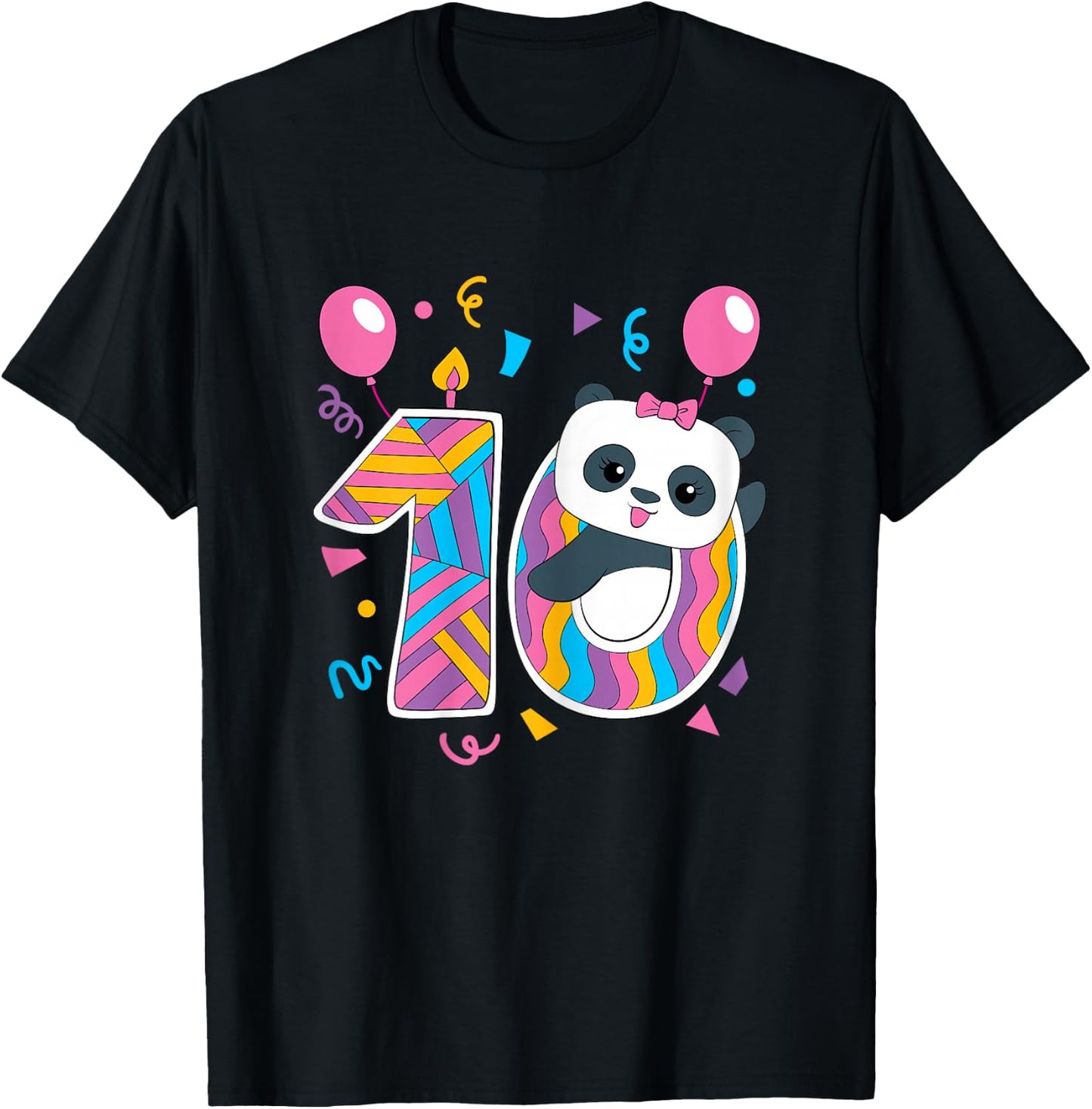 Panda 10 Year Old Children's Birthday Party T-Shirt - T-Shirt | Black