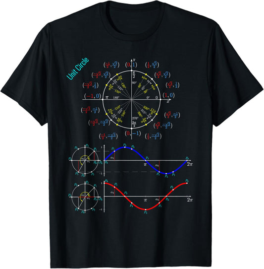 Unit Circle with Pi, Sine & Cosine for Maths & Physics Fans T-Shirt - T-Shirt | Black
