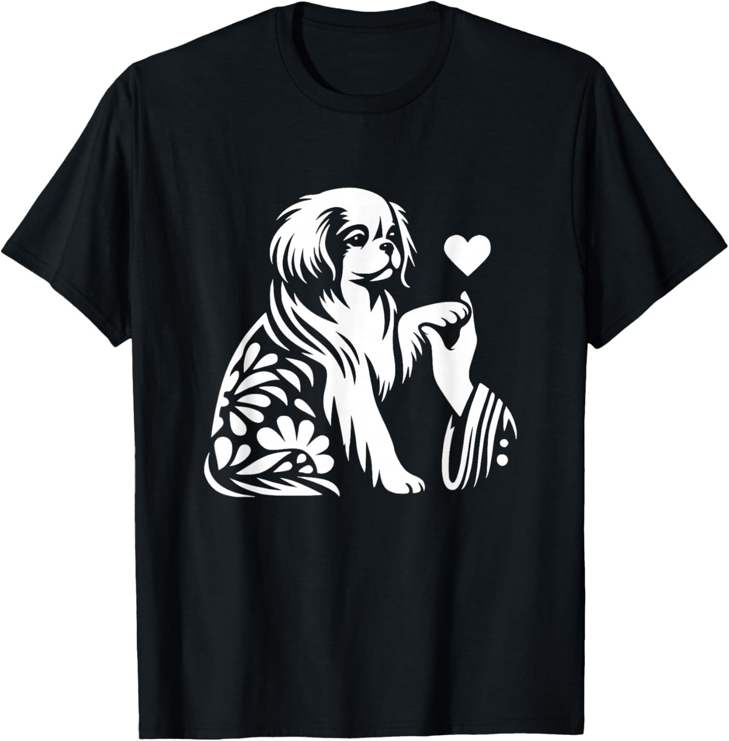 Japanese Chin Love Dog Heart Graphic Design T-Shirt - T-Shirt | Black