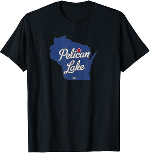 Pelican Lake Wisconsin WI Map T-Shirt - T-Shirt | Black