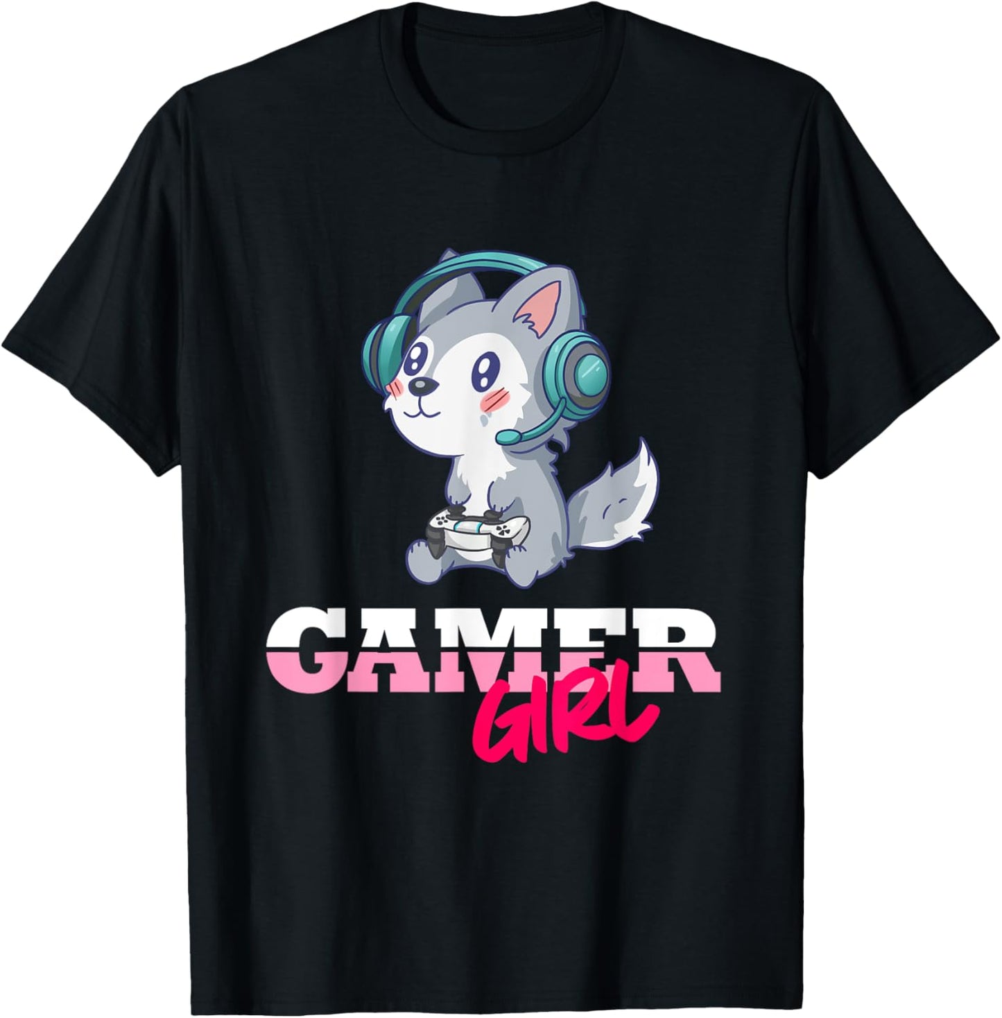 Wolf Gamer Girl Gaming T-Shirt - T-Shirt | Black