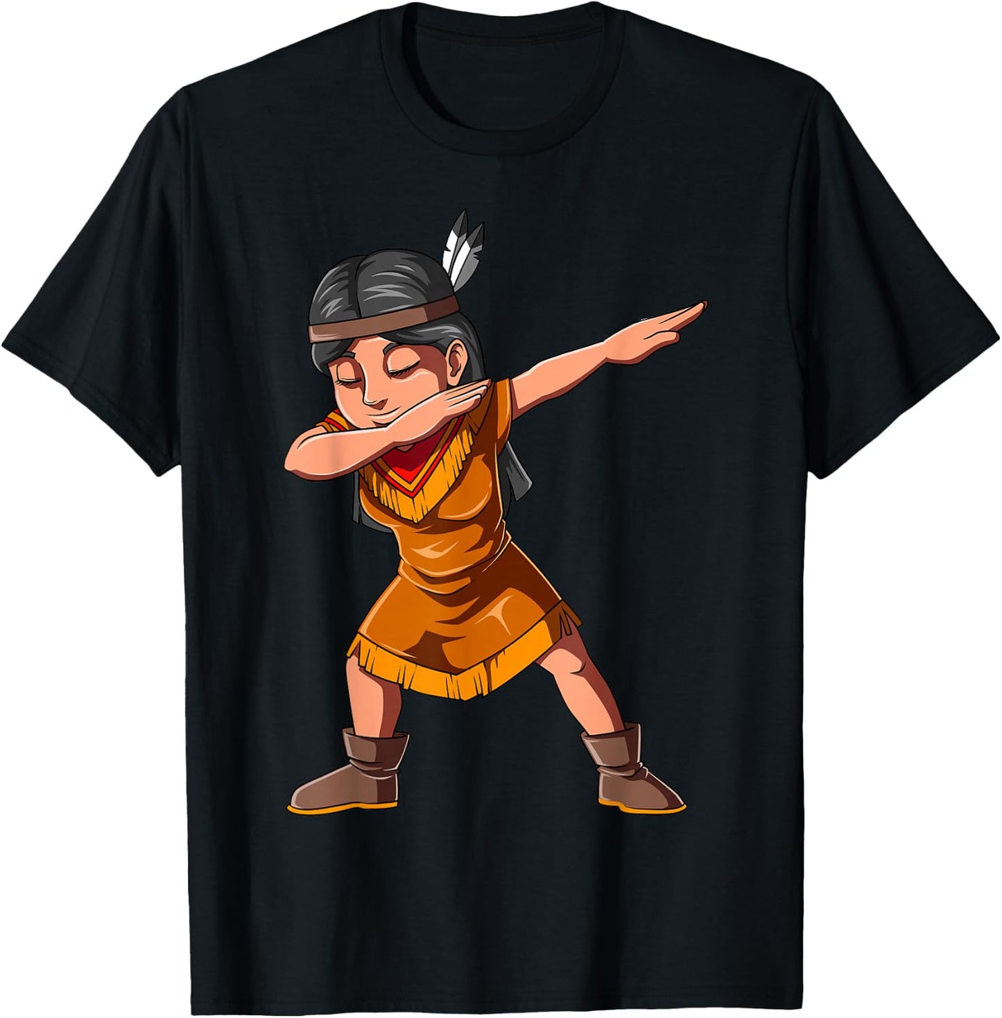 Dabbing Native Girl Dabbing Indian American Native Girl T-Shirt - T-Shirt | Black
