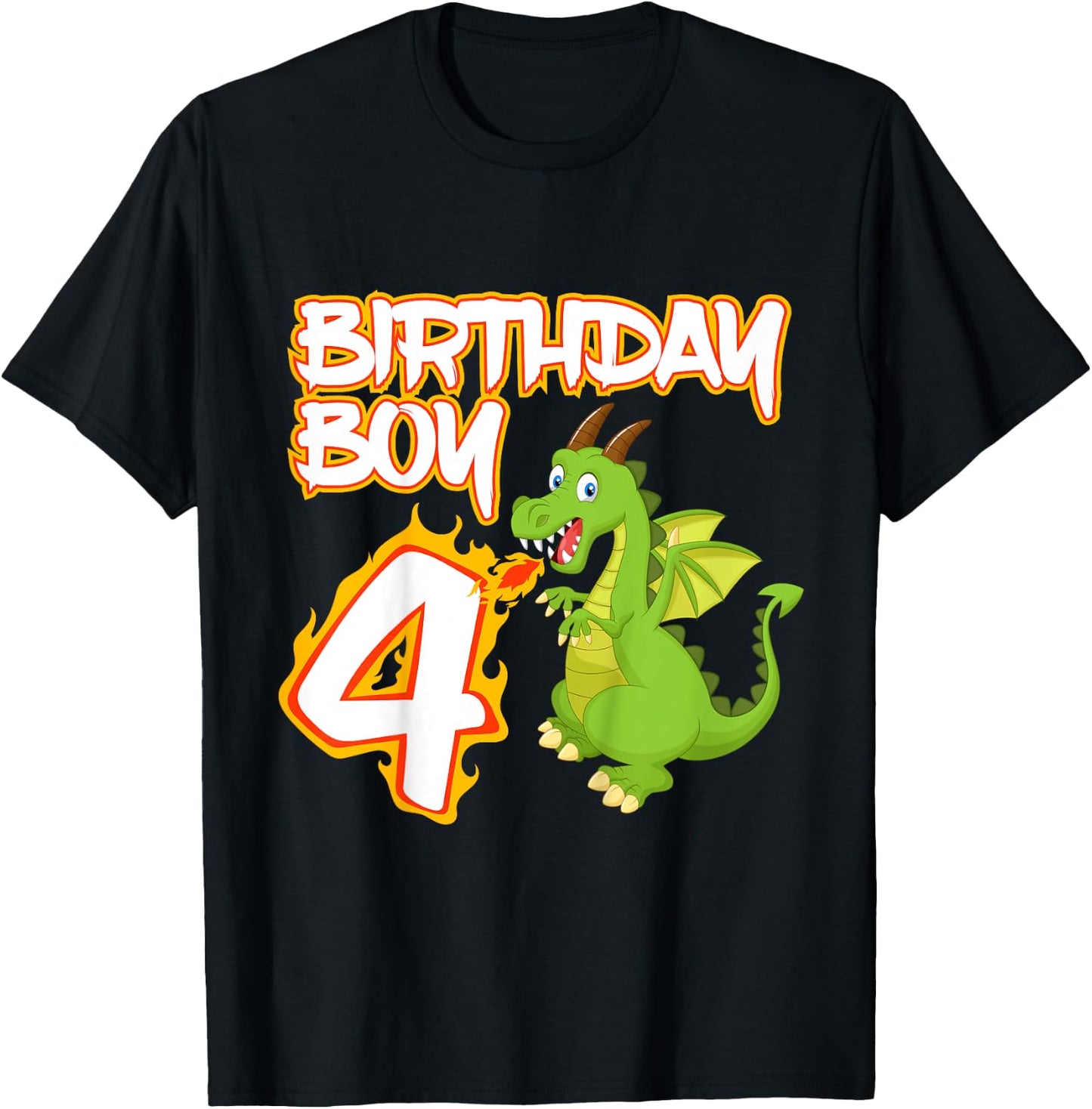 Kids 4 Year Old Dragon Birthday Boy Themed Party 4th Gift T-Shirt - T-Shirt | Black