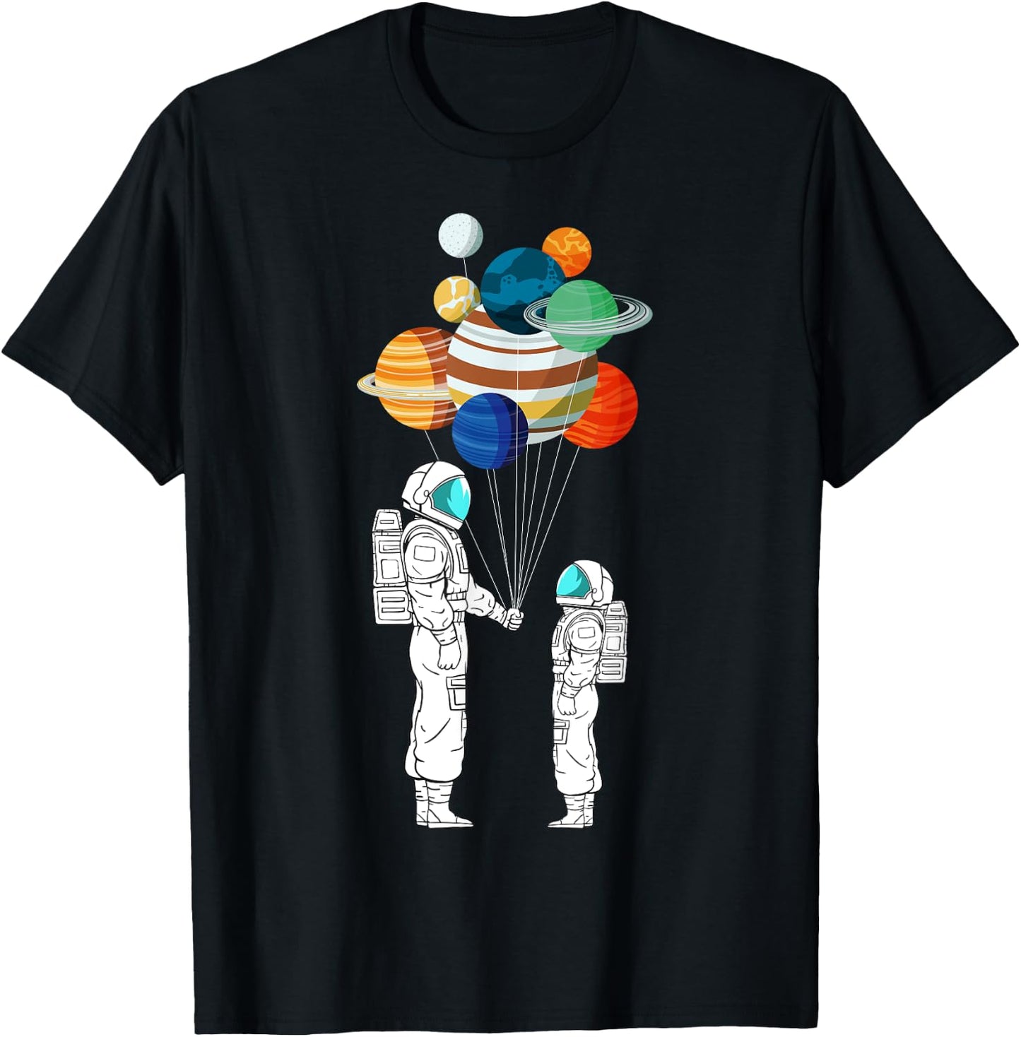 Astronaut Balloon Planets Space Moon Galaxy Stars Spaceship T-Shirt - T-Shirt | Black