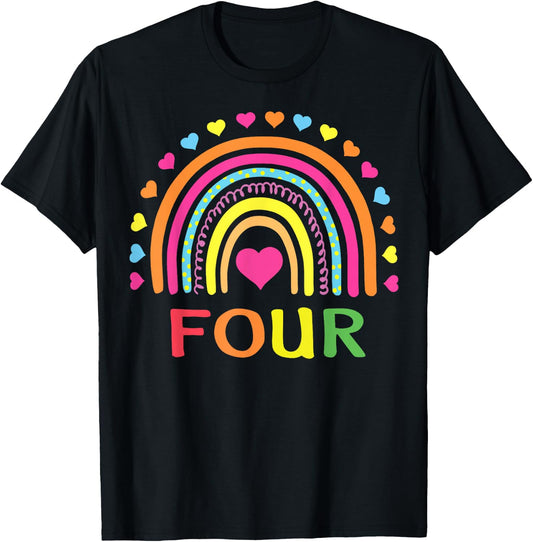 4 Years Old Rainbow 4th Birthday Gift Girls Boys Kids T-Shirt - T-Shirt | Black