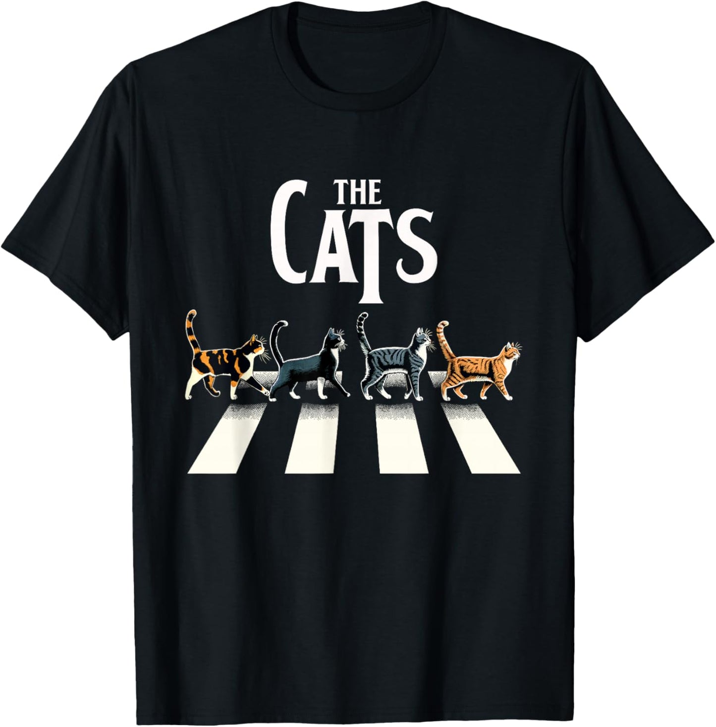 Retro Cat Rock and Roll Music Gift Men Kids Women Funny Cat T-Shirt - T-Shirt | Black