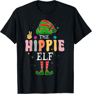 Hippie Elf Group Matching Family Christmas Groovy Retro T-Shirt - T-Shirt | Black