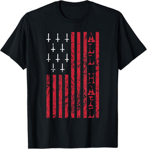 Upside Down Cross Occult American Flag All Hail Satanic T-Shirt - T-Shirt | Black