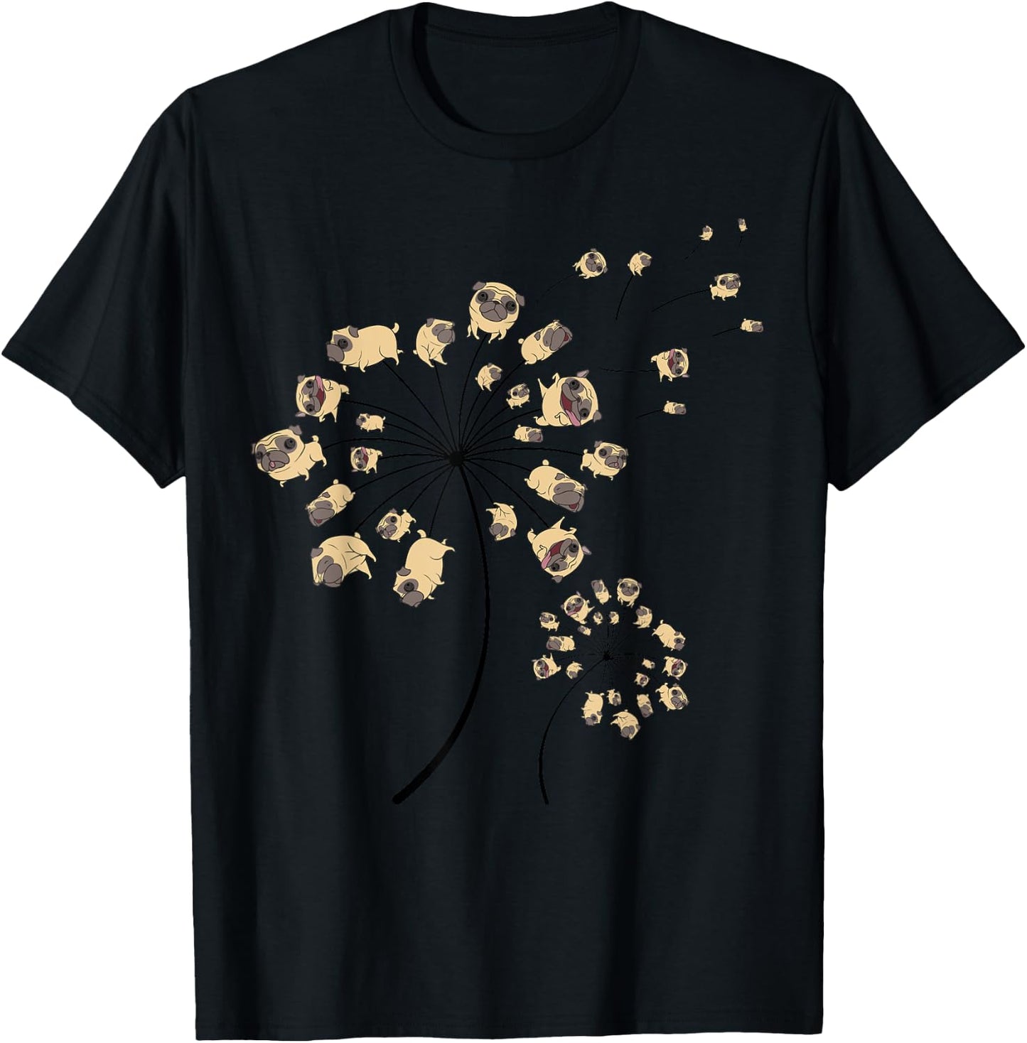 Funny Pug Gift Women Cool Flower Dog Dandelion Lover T-Shirt - T-Shirt | Black
