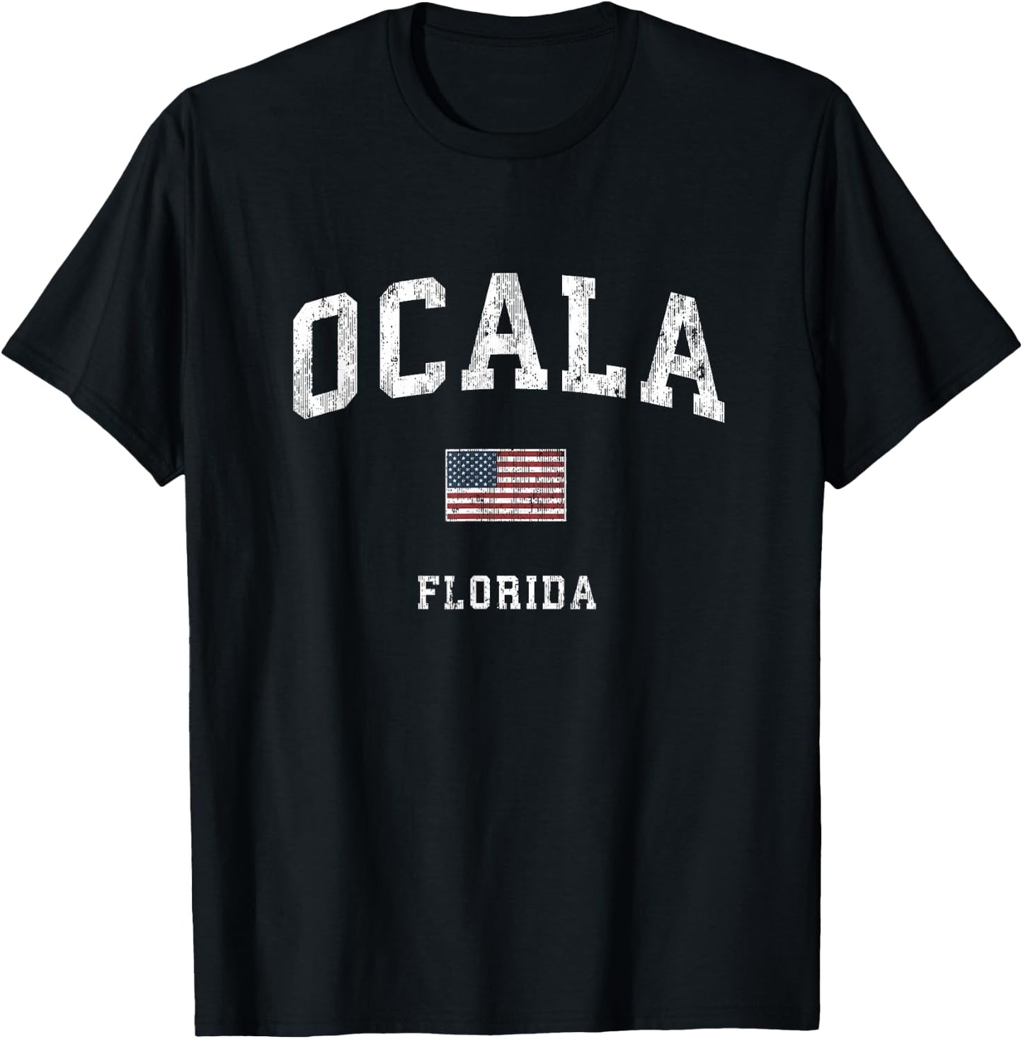 Ocala Florida FL Vintage American Flag Sports Design Women Kids Men T-Shirt - T-Shirt | Black