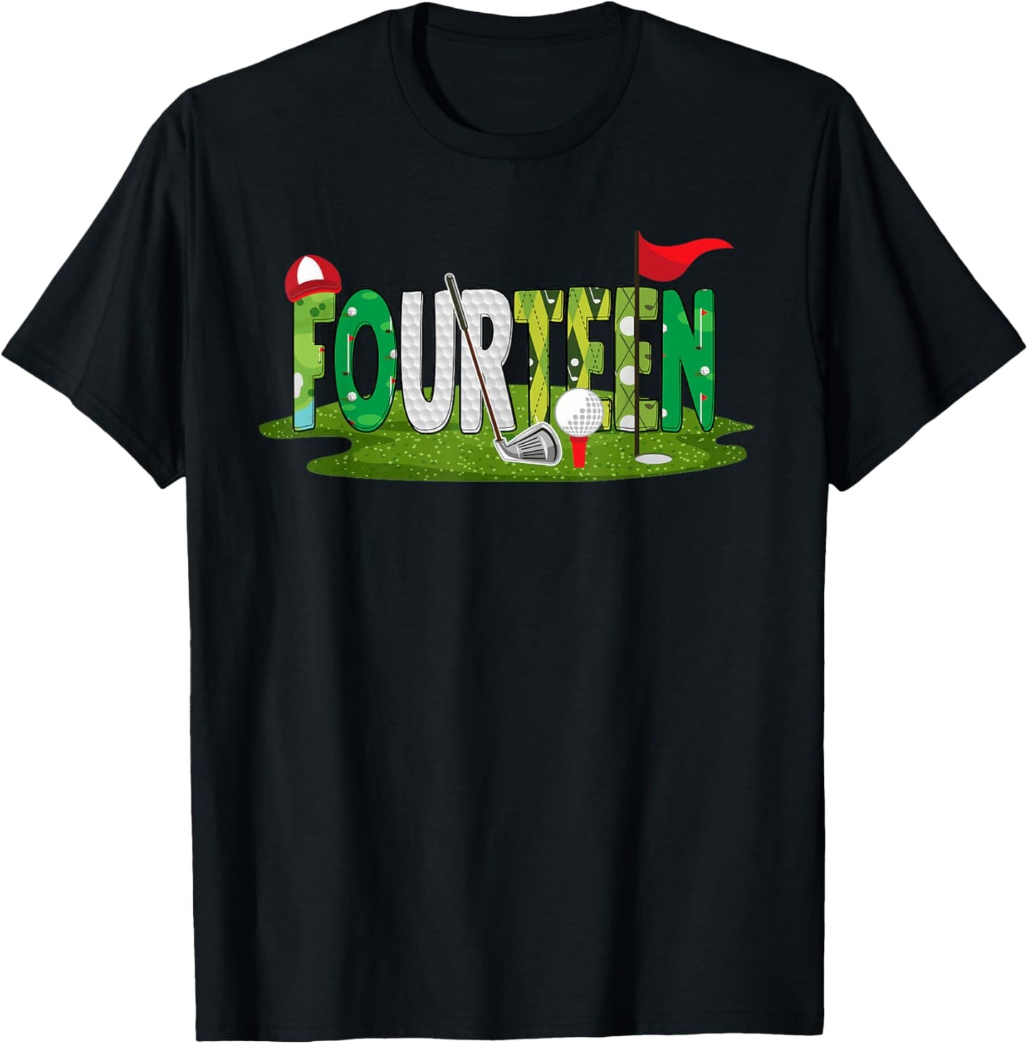 14th Birthday Golf Theme 14 Year Old Kids Sport Party T-Shirt - T-Shirt | Black