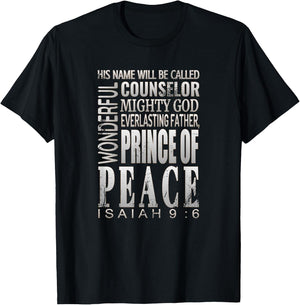 Prince Of Peace Shirt Isaiah 9:6 Christmas Bible Verse Gift T-Shirt - T-Shirt | Black