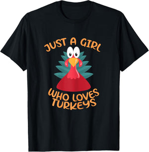 Just A Girl Who Loves Turkeys - Funny Pet Cute Turkey T-Shirt - T-Shirt | Black