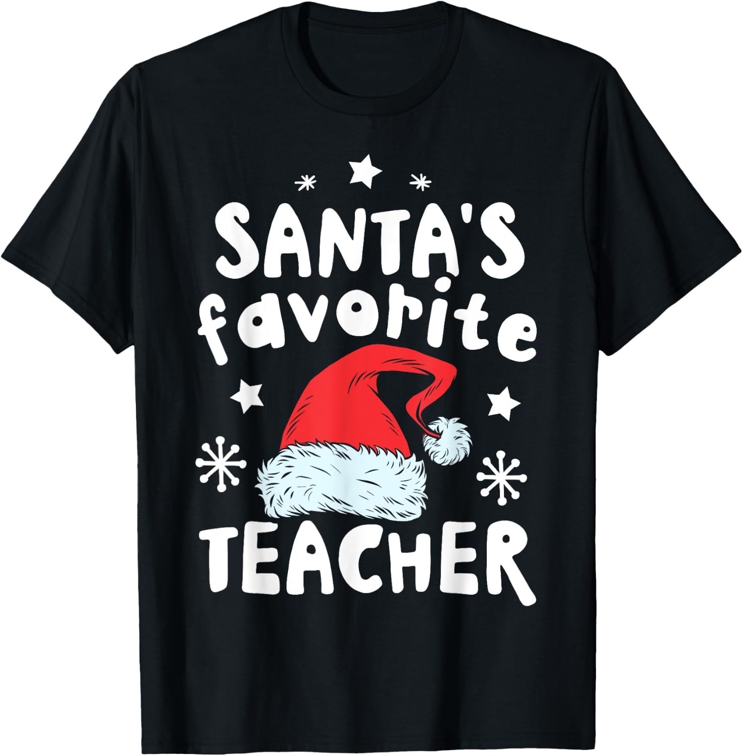 Santa's Favorite Teacher Christmas Women Men Santa Hat Xmas T-Shirt - T-Shirt | Black