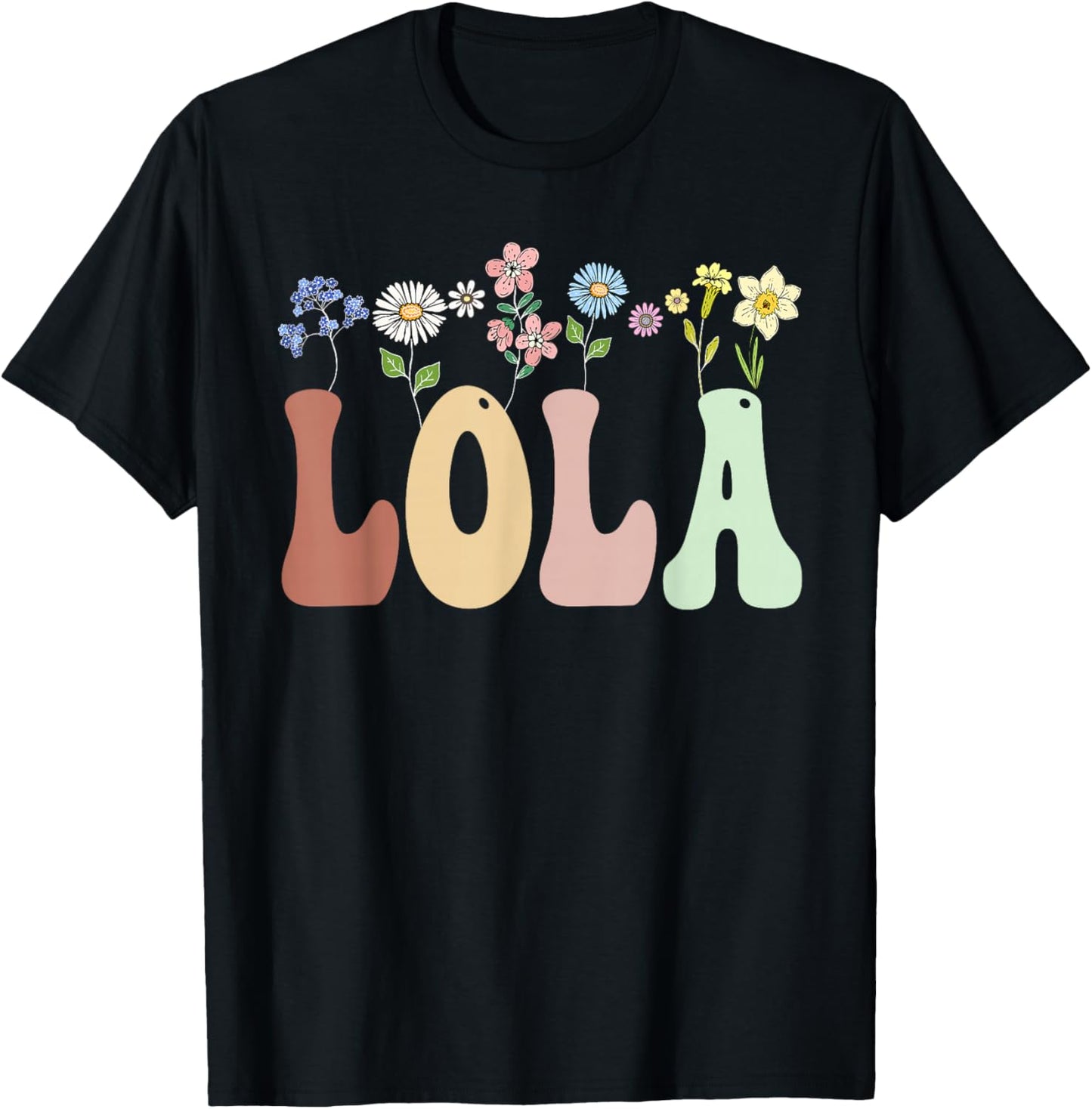 Lola Gifts Women Wildflower Floral Design Lola T-Shirt - T-Shirt | Black