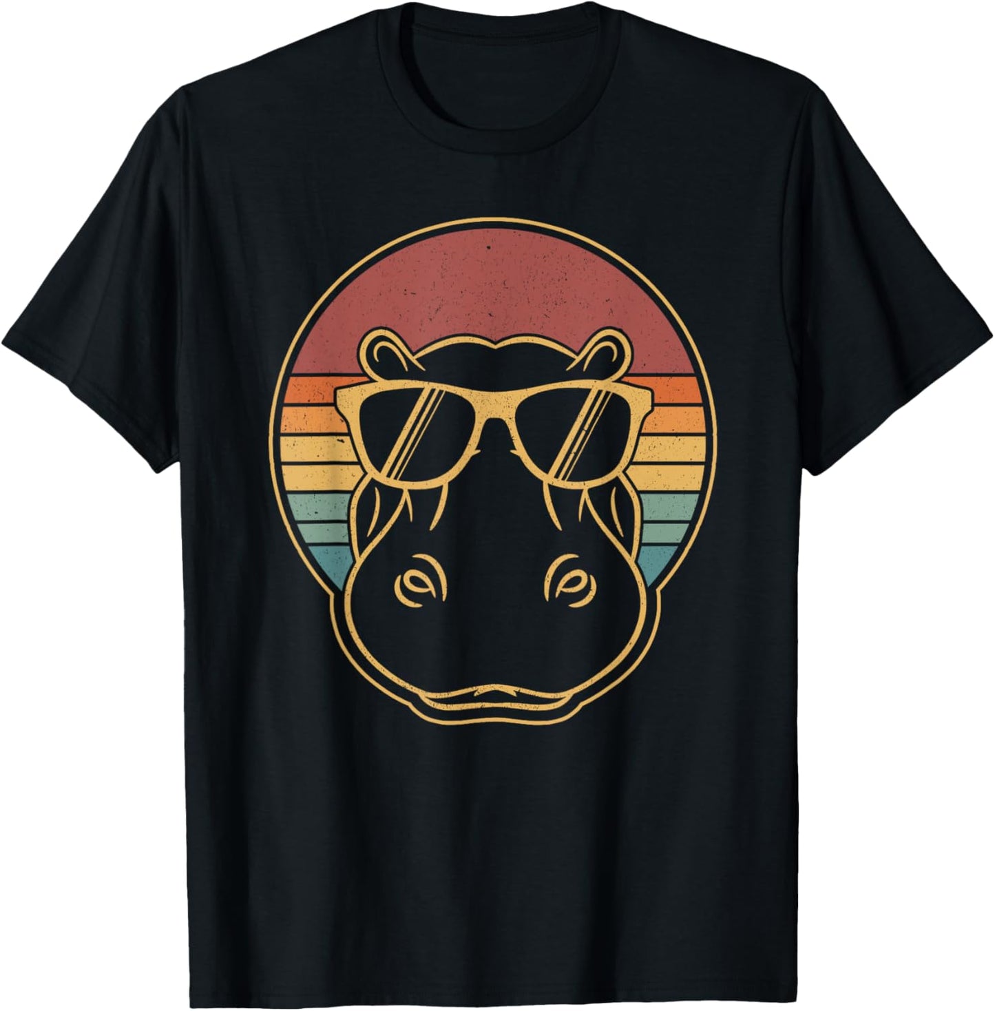 Hippopotamus Sunglass - Sunset Hippo Lover Girl Boys Women T-Shirt - T-Shirt | Black