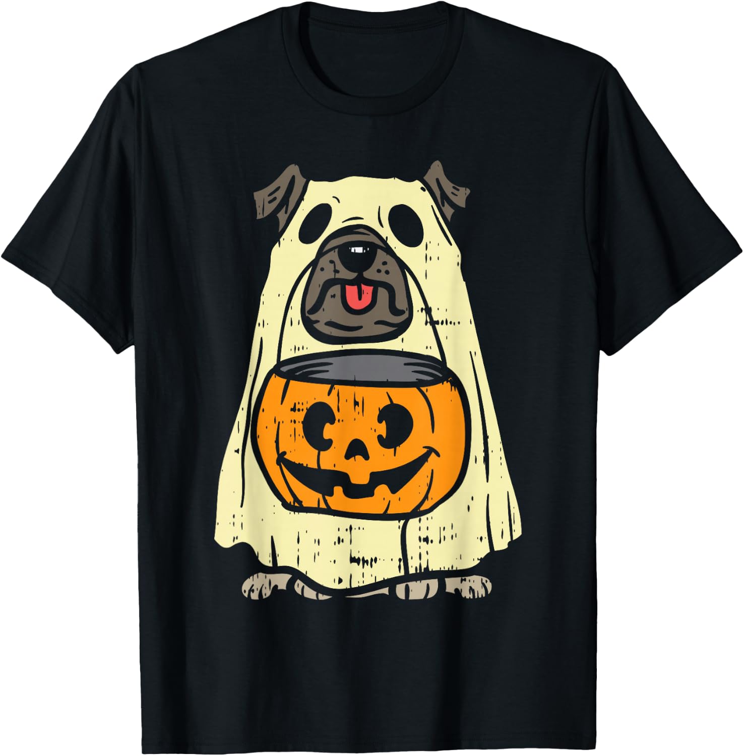 Pug Ghost Pumpkin Funny Halloween Costume Dog Owner Lover T-Shirt - T-Shirt | Black