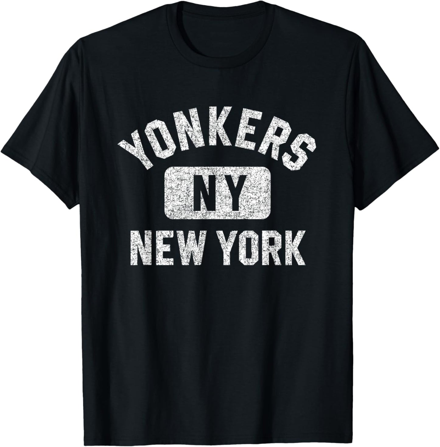 Yonkers New York Gym Style Distressed White Print T-Shirt - T-Shirt | Black