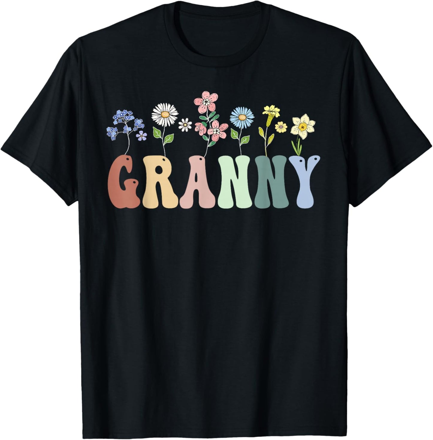Granny Gifts Women Wildflower Floral Design Granny T-Shirt - T-Shirt | Black