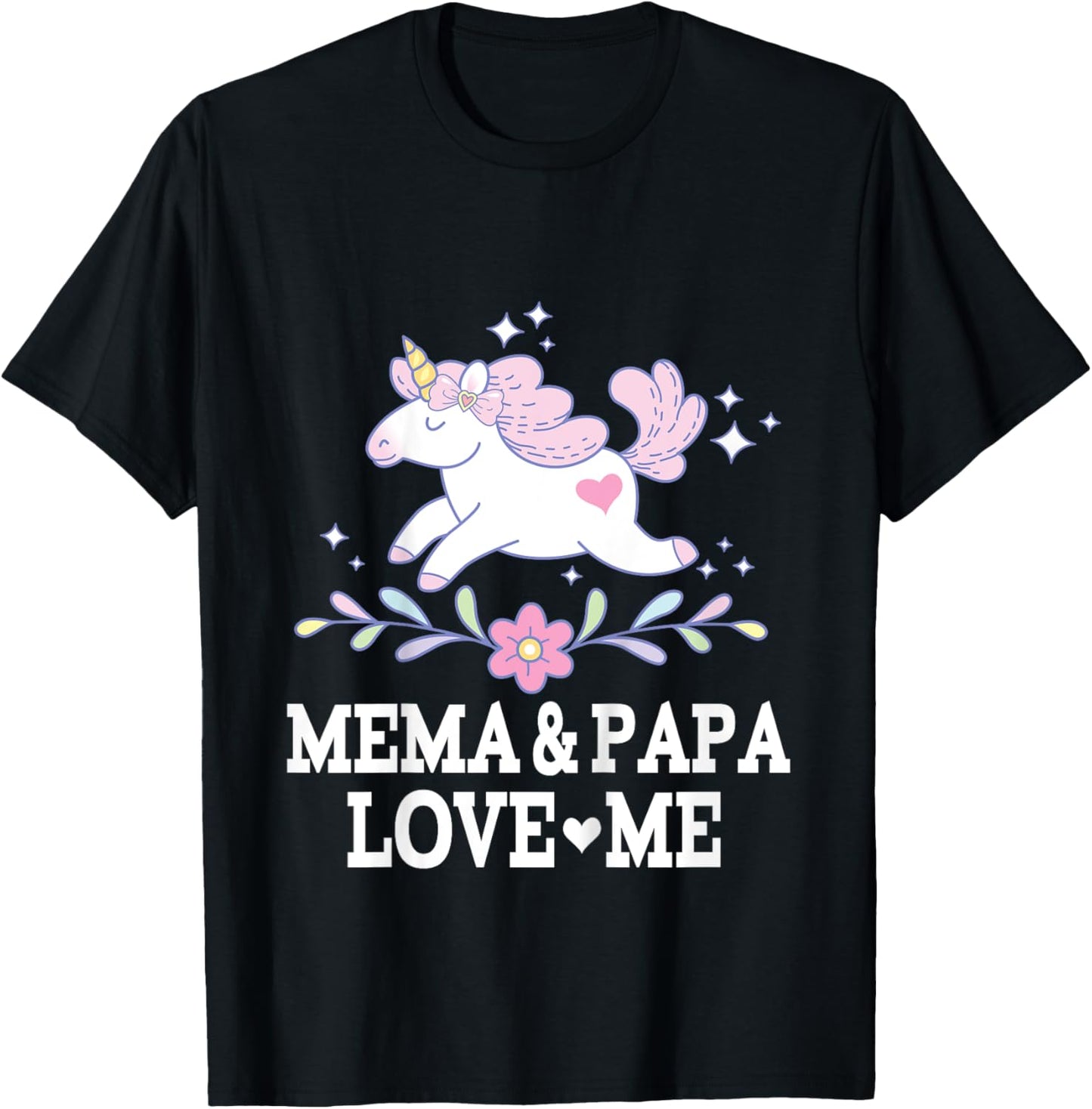 Mema And Papa Love Me Granddaughter Unicorn T-Shirt - T-Shirt | Black