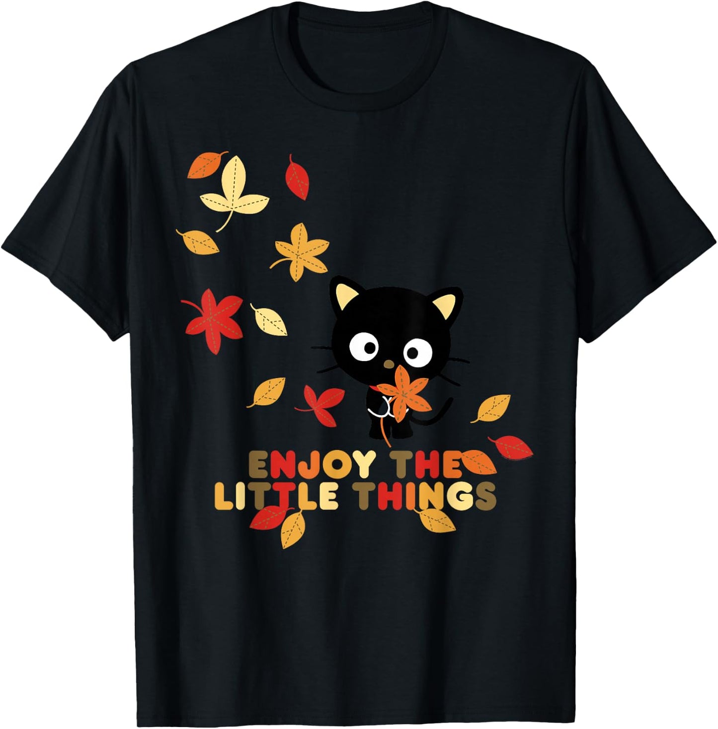 Chococat Enjoy The Little Things Fall Leaves T-Shirt - T-Shirt | Black