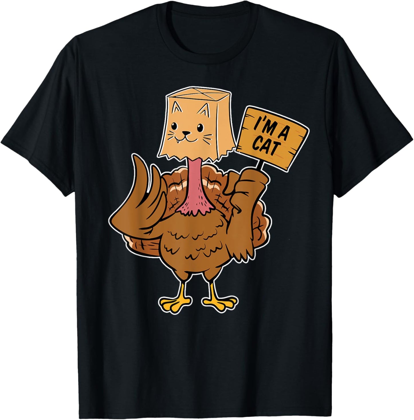 Meow Im A Cat Turkey Shirt Women Kids Boy Men Thanksgiving Turkey Cat Meow Funny -Adults -Kids Black T-Shirt - T-Shirt | Black