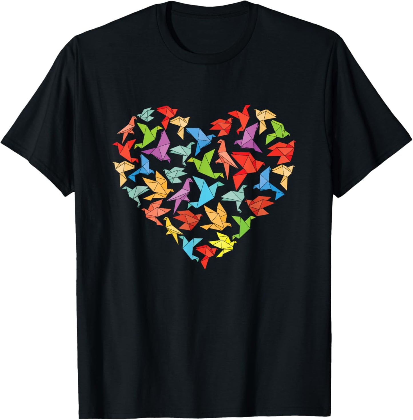 Paper Heart Origami - Birds Paper Folding Japanese Culture T-Shirt - T-Shirt | Black