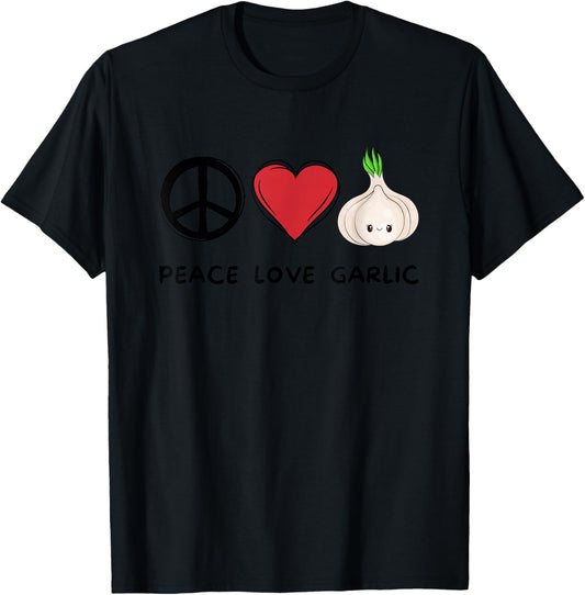 Peace, Love Garlic Retro Cute Garlic Lover Food Lover T-Shirt - T-Shirt | Black