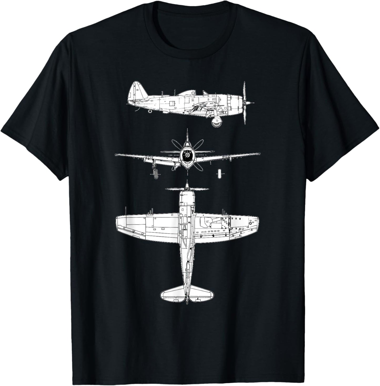 P47 Thunderbolt WW2 Fighter Airplane Blueprint T-Shirt - T-Shirt | Black
