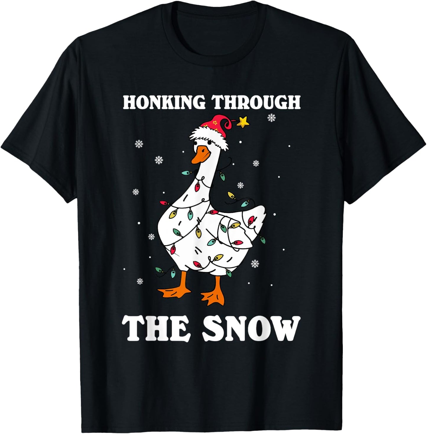 Honking Through The Snow Christmas Silliest Goose Santa T-Shirt - T-Shirt | Black