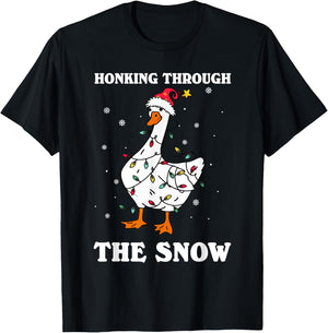 Honking Through The Snow Christmas Silliest Goose Santa T-Shirt - T-Shirt | Black