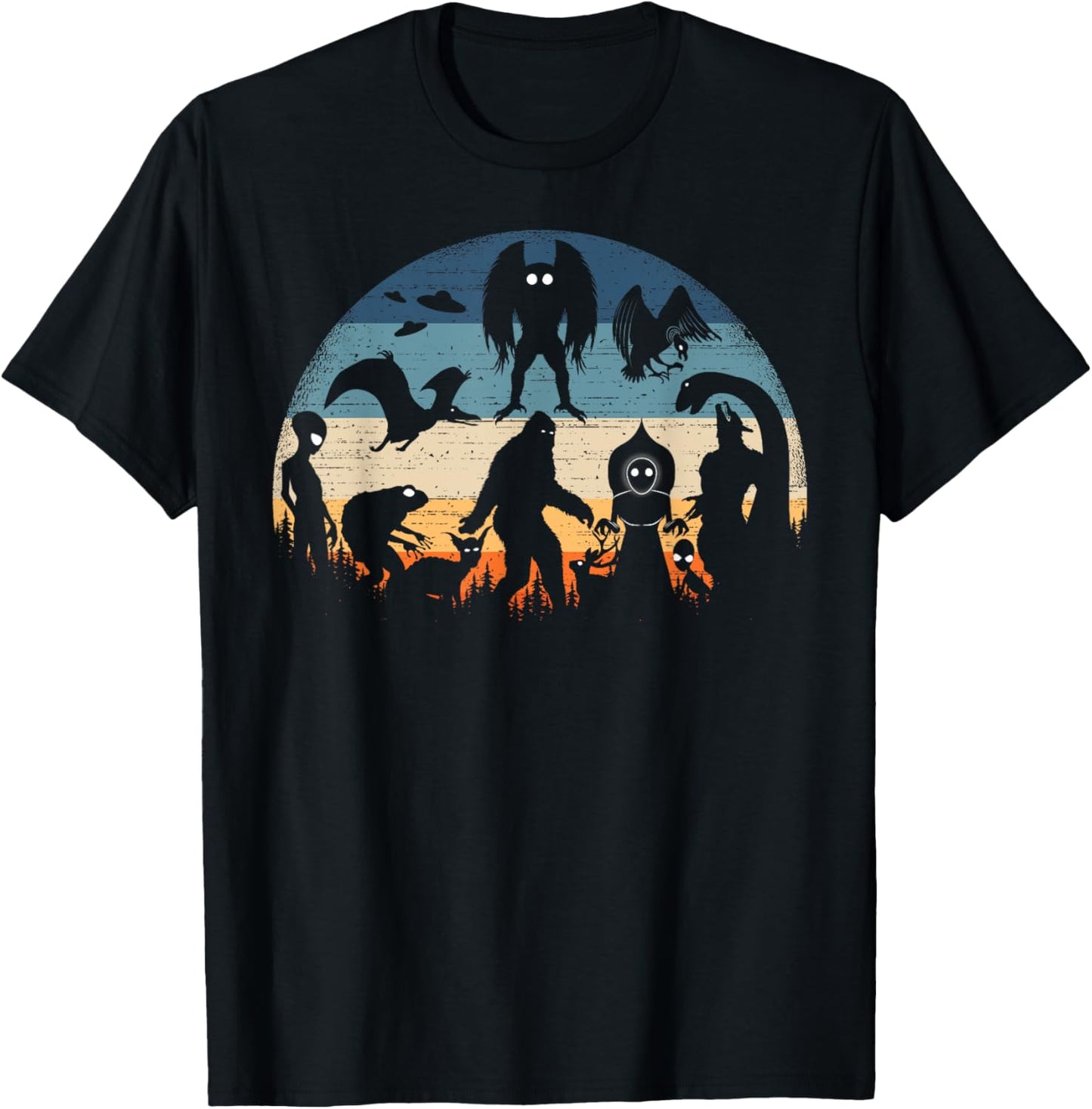 Bigfoot Loch Ness Monster Mothman And Aliens Vintage Cryptid T-Shirt - T-Shirt | Black