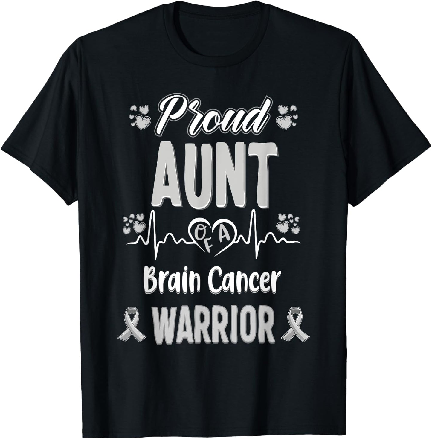 proud Aunt Brain cancer warrior awareness ribbon Grey T-Shirt - T-Shirt | Black