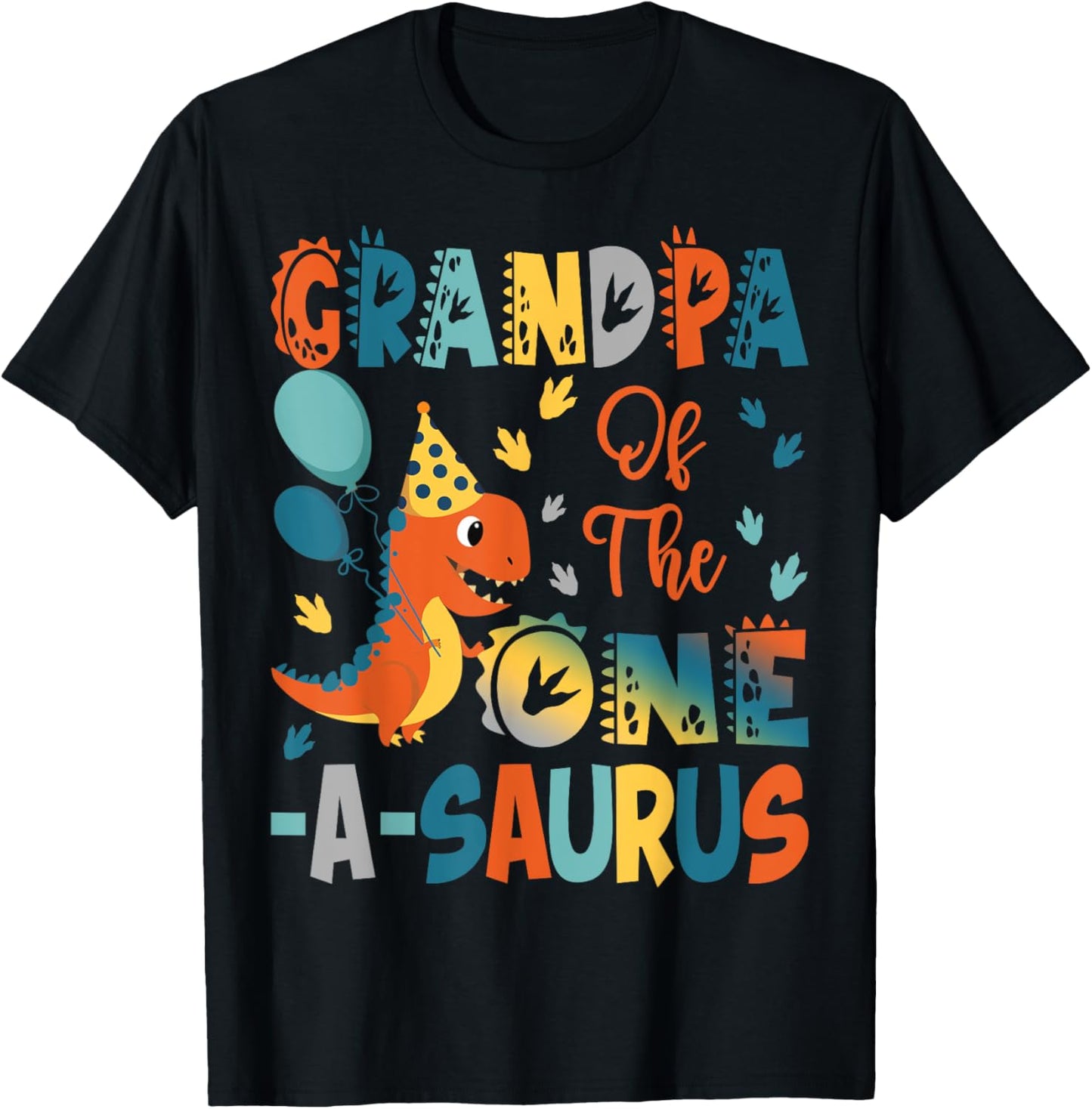Grandpa Of The One-A-Saurus 2Nd Birthday Dinosaur Party T-Shirt - T-Shirt | Black