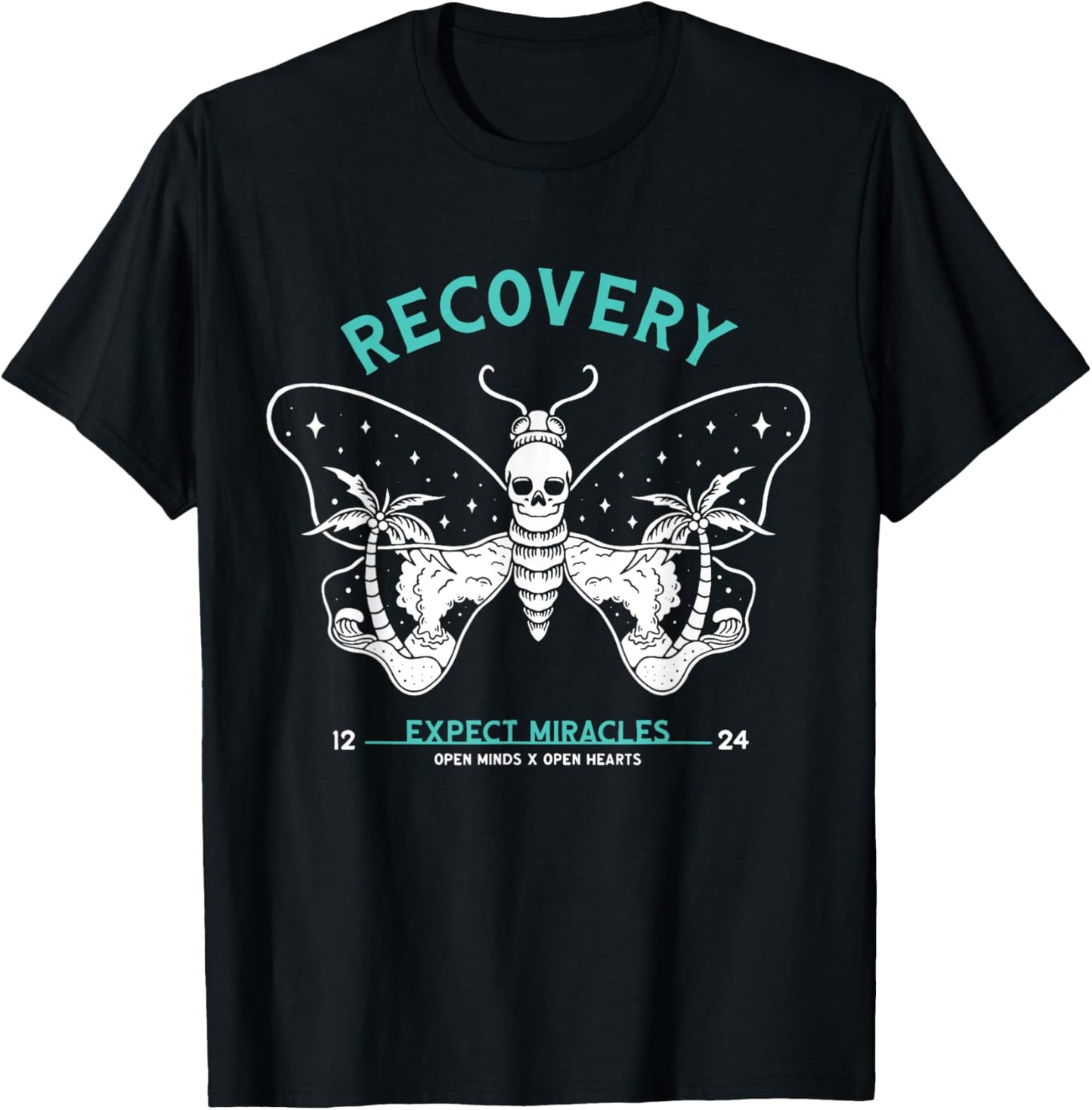 Recovery Butterfly 12 Steps NA Alcoholics Anonymous Sobriety T-Shirt - T-Shirt | Black