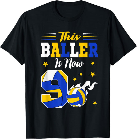 This Baller Is Now 9 Year Old Birthday Volleyball 9th T-Shirt - T-Shirt | Black