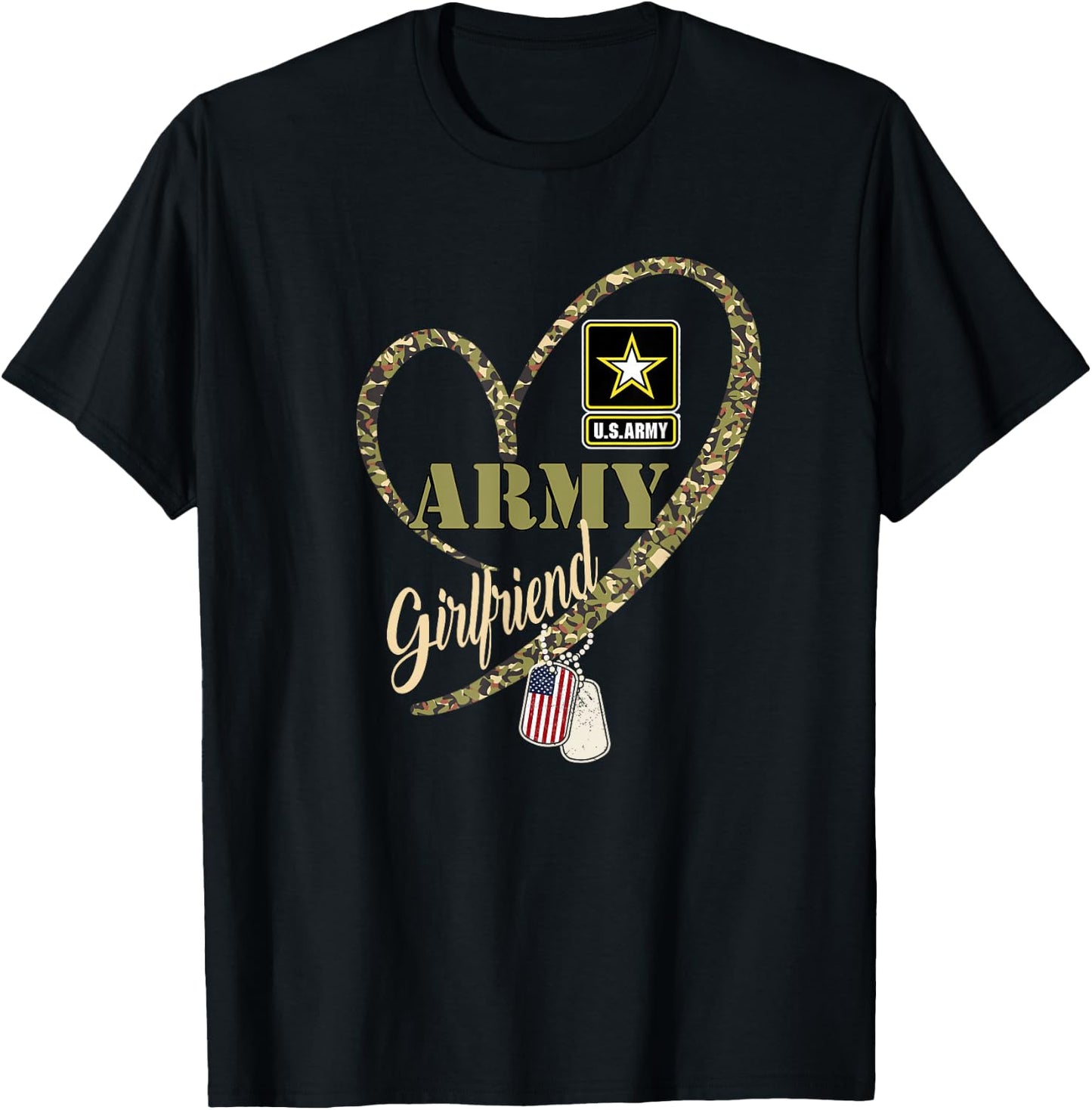 Proud Girlfriend Veteran Funny Military Heart Camouflage T-Shirt - T-Shirt | Black