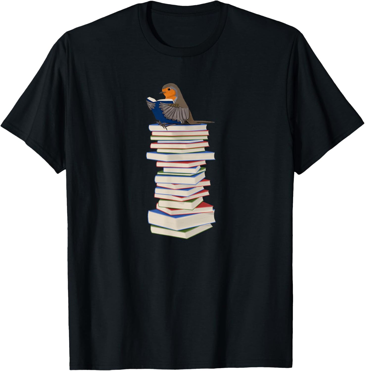 Robin Bird Reads Books Funny Garden Backyard Birds T-Shirt - T-Shirt | Black