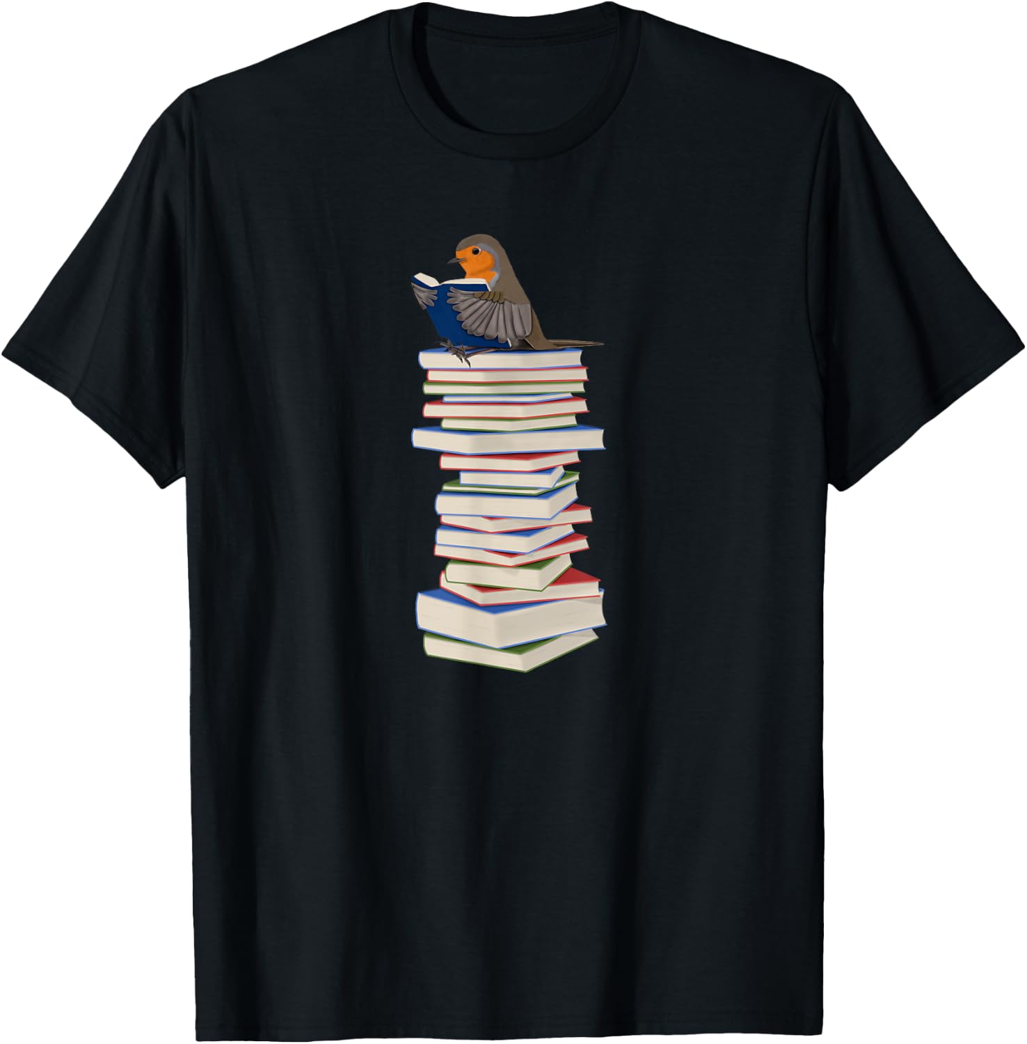 Robin Bird Reads Books Funny Garden Backyard Birds T-Shirt - T-Shirt | Black