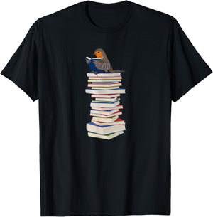 Robin Bird Reads Books Funny Garden Backyard Birds T-Shirt - T-Shirt | Black