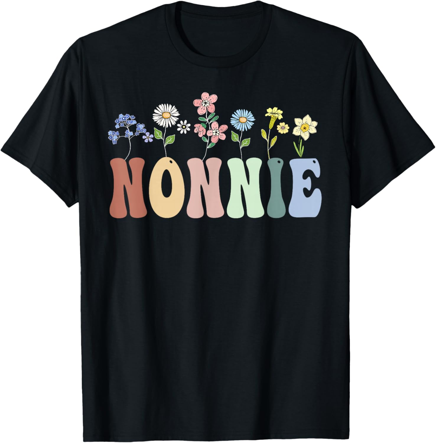 Nonnie Gifts Women Wildflower Floral Design Nonnie T-Shirt - T-Shirt | Black