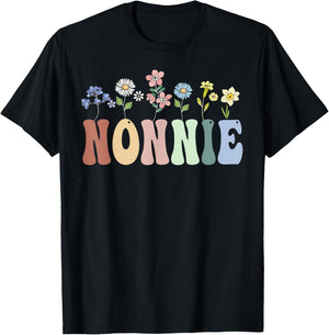 Nonnie Gifts Women Wildflower Floral Design Nonnie T-Shirt - T-Shirt | Black