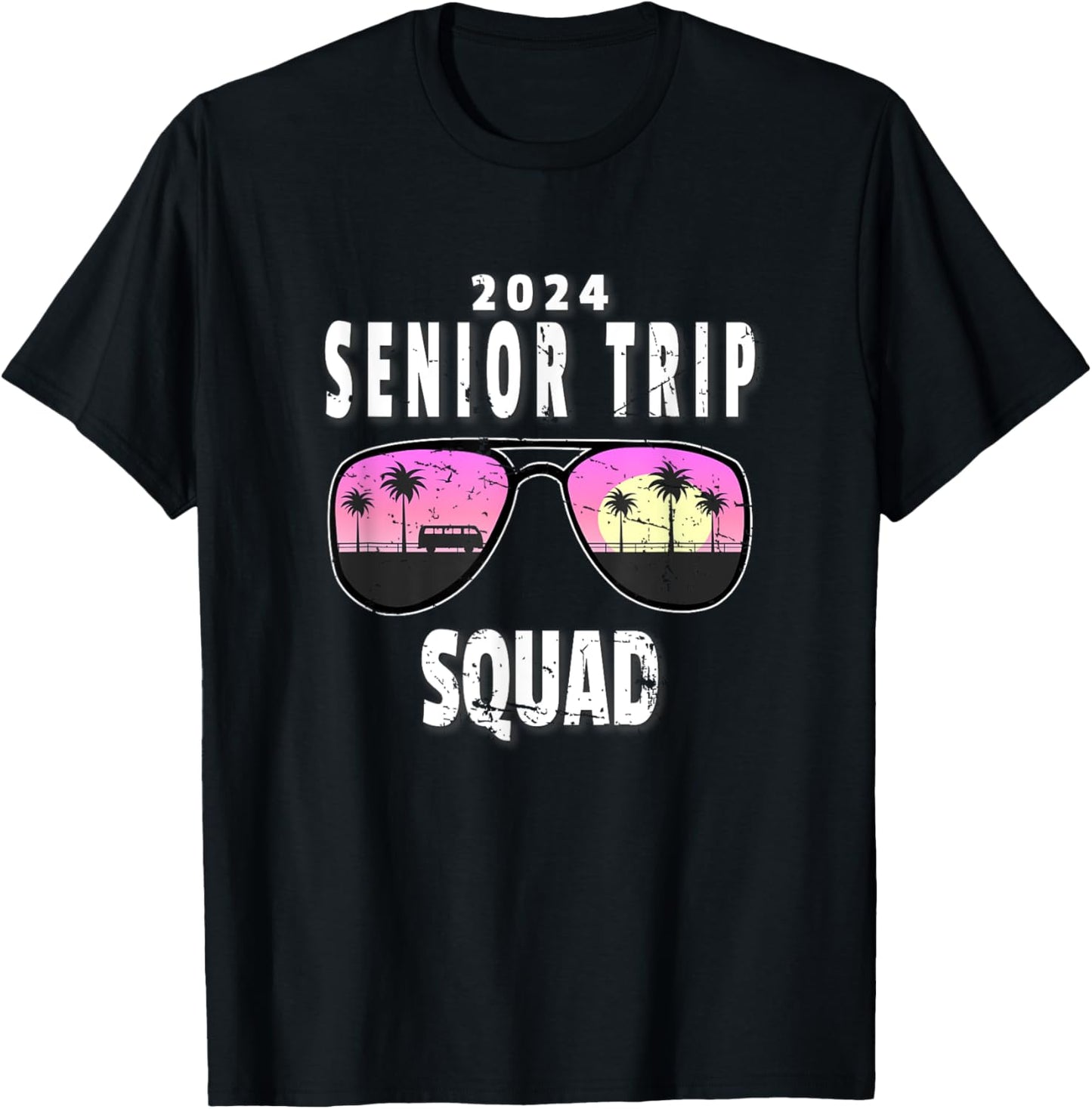2024 Senior Trip Squad Sunglasses Beach Palm Tree Artwork Men Women Kids T-Shirt - T-Shirt | Black